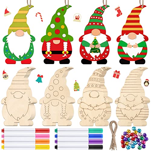 Censen Valentine's Day Unfinished Wooden Gnome Ornaments Include Blank Gnome Cutout Hanging Slices, Colored Marker, Bells for Kids St. Patrick's Day - WoodArtSupply