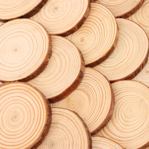 ZEONHEI 30 Pcs 3.5-4 Inches Natural Wood Slices, Unfinished Wood Slices Bulk for Crafts Wood Kit Circles Crafts Tree Slice with Bark for DIY Crafts ZEONHEI