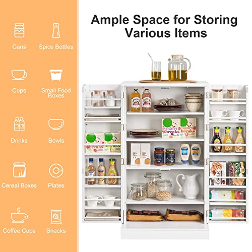 Yaheetech Storage Cabinet, Pantry Cabinet Cupboard with Door and Adjustable Shelves, Freestanding Utility Storage Cabinet for Dinning Room/Living