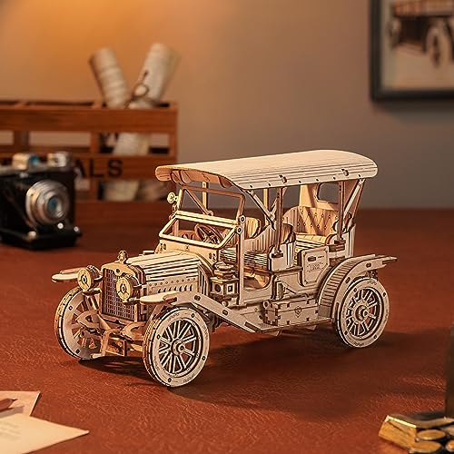 ROBOTIME MC801 Vintage Car 3D Puzzle, 3D Wooden Puzzle Retro Car Model Kits to Build for Adults, Gift for Antique Car Lovers Aesthetic Home Decor