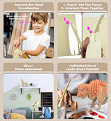 Puzzled Bundle of Owl, Wolf and Buffalo Wooden 3D Puzzle Construction Kits, Fun Unique and Educational DIY Wild Animals Toys Assemble Model Puzzled