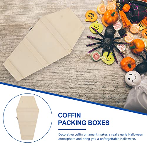 VOSAREA Halloween Coffin Box, Hexagonal Wooden Craft Boxes Unfinished Wooden Boxes Container for Candy Treats and Trinkets DIY Crafts - WoodArtSupply