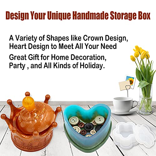 EuTengHao Resin Molds 43Pcs Silicone Molds for Resin, Epoxy Resin Crown Shape Mold Heart Shape Mold with Mica Powder for Storage Box Jewelry Trinket EuTengHao