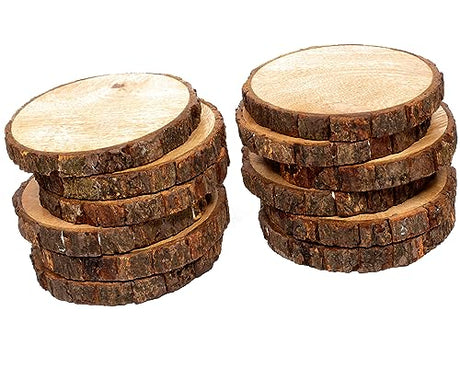 Coaster Set of 12, Natural Wood Slices, Round Wood Discs Tree Bark Wooden Circles for DIY Crafting Coasters Arts Crafts Home Decorations Vintage CLEENTABLE