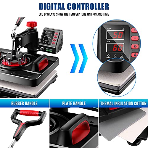 AKEYDIY Upgraded 5 in 1 Heat Press Machine Digital Combo Sublimation Heat Transfer Machine12" X 15"Swing Away Shirt Printing Sublimation Machine AKEYDIY