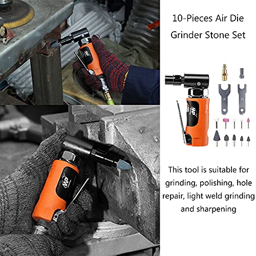 WORKPAD Mini Air Angle Die Grinder with 10-Pieces Air Die Grinder Stone Set，20000 RPM, Mini Pneumatic Tools, Equipped with 1/4-inch, 1/8-inch collets WP WORKPAD