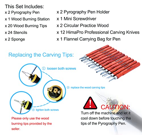 HimaPro Dual Pen Wood Burning Kit, Wood Burner Tool Kit, Wood Burning Station Kit, Pyrography Kit; 60W 100/120V with Adjustable Temperature 0~720°C; HimaPro
