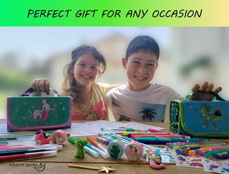 NUMI'SMILE Dinosaur Pencil Case with Fruit Scented Markers Art Set, Dinosaur Gifts for Boys Ages 3 4 5 6 7 8 9 Years and Up, Dinosaur Toys, Dino NUMI'SMILE