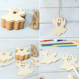 Ghost Wooden Halloween Blank Wood with Twines Art Unfinished Ornaments for Christmas Wedding Birthday Party Halloween Thanksgiving Day Decoration Zontween
