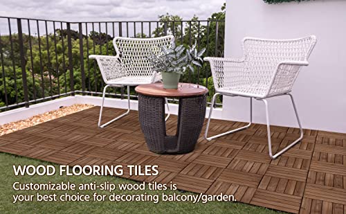 Yaheetech 55pcs Patio Deck Tiles Interlocking Wood Composite Deck Wooden Flooring Deck Tiles 12 x 12in Fir Wood Indoor&Outdoor, Brown - WoodArtSupply