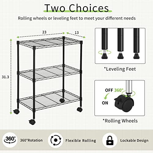 YYkokocat Wire Shelving 32" H x 23W x 13D Storage Shelf with Wheels Adjustable 3 Tier Metal Shelves Unit for Small Places Kitchen Storage Rack Shelf YYkokocat