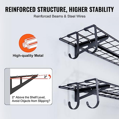 VEVOR Garage Shelving Wall Mounted, 1 x 4 ft Heavy Duty Garage Wall Shelves, 400 lbs Load Capacity Garage Storage Rack Floating Shelves, 2 Pack, - WoodArtSupply