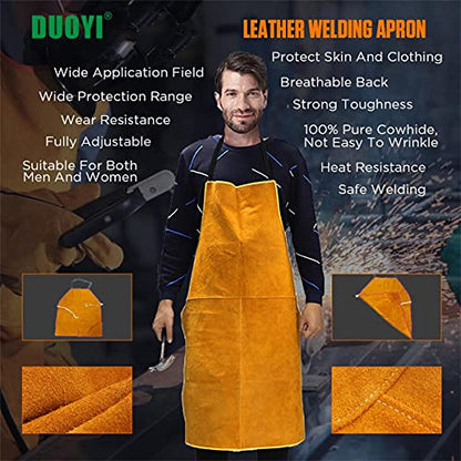 Leather Welding Apron For Men Work Apron 39.37”×25.59” Heat&Flame-Resistant Leather Apron Breathable Back Leather Aprons For Men Pure Cowhide Heavy - WoodArtSupply