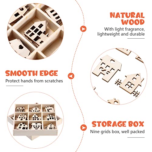 SUPVOX 45pcs Wood Craft Shapes House Shaped Wood Embellishment Cutout Veneers for DIY Craft Project Home Ornaments SUPVOX