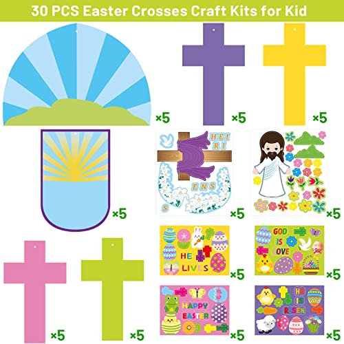 FANCY LAND Easter Crosses Craft Kits for Kids Easter Religious Crafts Christian Sunday School Activities 30Pack - WoodArtSupply