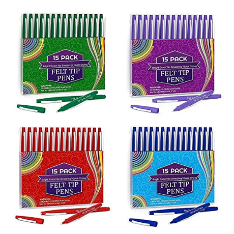 Lelix Felt Tip Pens, 60 Pack Medium Point Felt Pens, Felt Pens For Journaling, Writing, Note Taking, Planner Coloring, Perfect for Art Office and Lelix