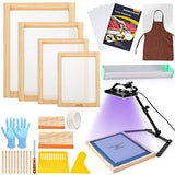 Caydo 36 Pieces Screen Printing Kit Includes 30W LED UV Exposure Screen Printing Light, 4 Sizes Silk Screen Printing Frame, Instructions, 5 Sheets A4 Caydo