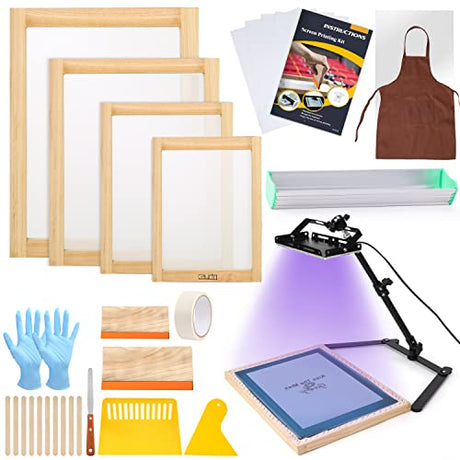 Caydo 36 Pieces Screen Printing Kit Includes 30W LED UV Exposure Screen Printing Light, 4 Sizes Silk Screen Printing Frame, Instructions, 5 Sheets A4 Caydo