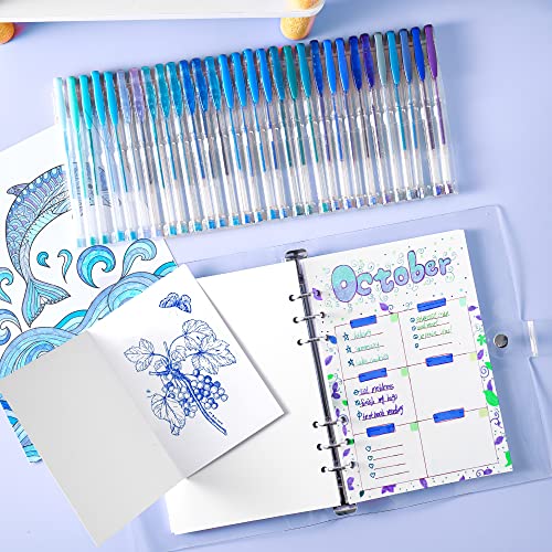 Shuttle Art 60 Pack Blue Tone Gel Pens, 30 Blue Tone Gel Pens with 30 Refills for Adults Coloring Books Journaling Drawing Nature, Landscapes, Shuttle Art