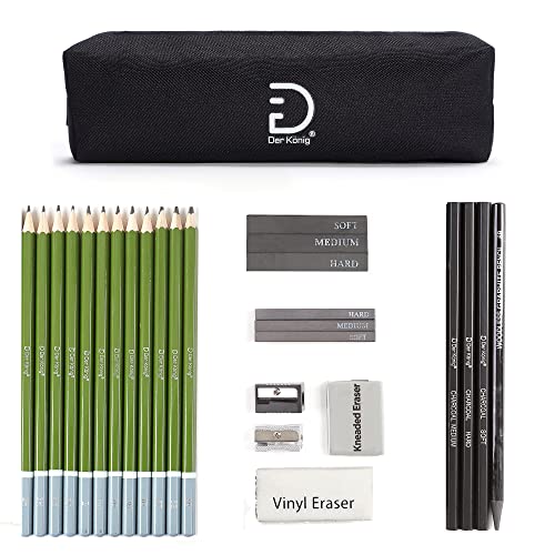 Drawing Pencils Set - Drawing Supplies Kit with Sketch Pencils for drawing (Graphite Art Pencils), Charcoal Pencils, Kneaded Eraser, Pencil sharpener - WoodArtSupply