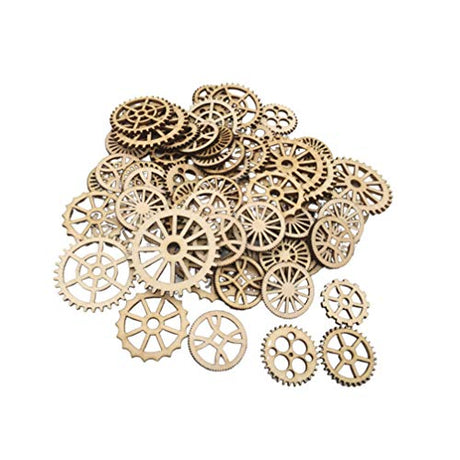 Happyyami 50pcs Wooden Gear Wheels Decoration Wooden Slices Wooden Decoration Wooden Cutouts Gift Tags DIY Art Crafts (Mixed Style) Happyyami