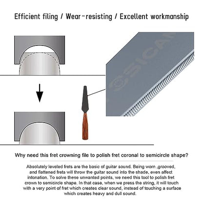 Guitar Fret Crowning Files - Dual Sided Professional Luthier Tools fret polishing kit for Electric, Acoustic and Bass Guitars - Medium/Wide Frets - WoodArtSupply