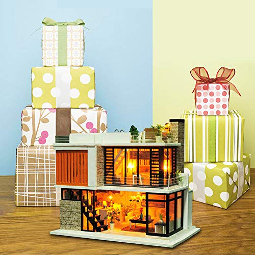 Spilay Dollhouse Miniature with Furniture,DIY Kit Mini Modern Villa Model with Music Box,1:24 Scale Creative Doll House Best Christmas Birthday Gift