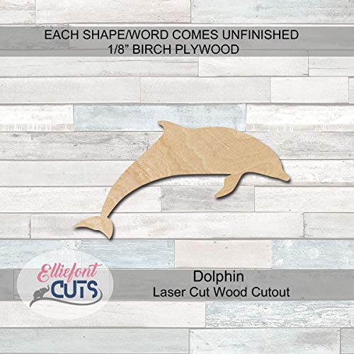 Dolphin Wooden Cutouts for crafts, Laser Cut Wood Shapes 5mm thick Baltic Birch Wood, Multiple Sizes Available Elliefont Styles