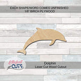 Dolphin Wooden Cutouts for crafts, Laser Cut Wood Shapes 5mm thick Baltic Birch Wood, Multiple Sizes Available Elliefont Styles