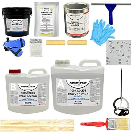 ArmorPoxy Garage Floor Epoxy Kit - 14-Pc 2 Part - 300 Sq Ft - Gray, Industrial Grade Epoxy Garage Floor Coating Kit - for Garage, Basements, ArmorPoxy