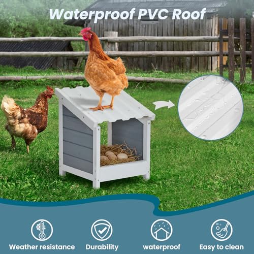 PETSFIT Nesting Boxes for Chicken Coop, Wood Single Compartment Chicken Nesting Boxes for Laying Eggs with PVC Roof for Hens, Ducks, and Poultry - WoodArtSupply