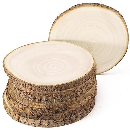 Pllieay 8Pcs 6-7 Inch Wood Slices, Natural Wood Slices for Centerpieces Large Unfinished Round Wood Pieces for Ornaments, Wood Circles for Wedding, - WoodArtSupply