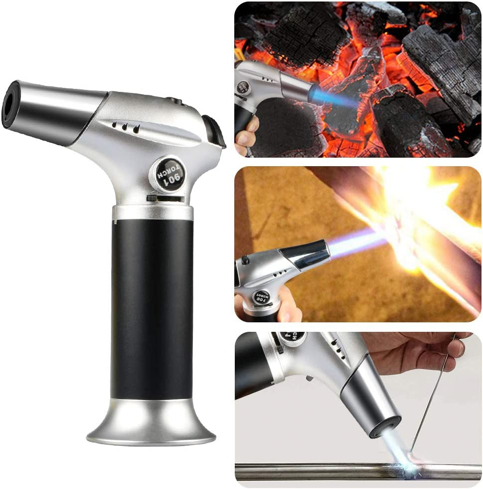 Blow Torch, Professional Kitchen Cooking Torch with Lock Adjustable Flame Refillable Mini Blow Torch Lighter for BBQ, Baking, Brulee Creme, Crafts WoodArtSupply
