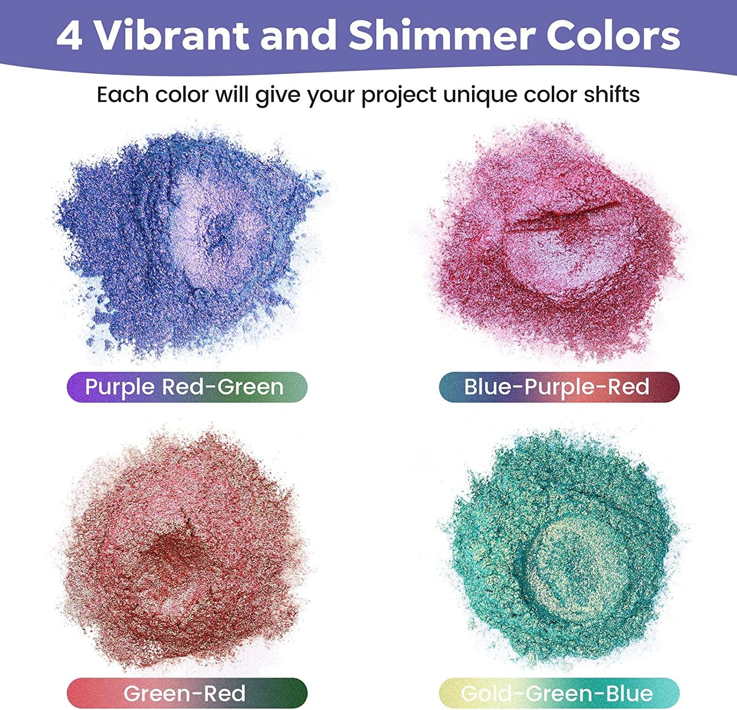 Chameleon Mica Powder for Epoxy Resin - 4 Pack Color Shift Pigment Powder Shimmer Holographic Mica Powder Chrome Chameleon Powder for Tumbler, Nail WoodArtSupply