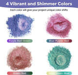Chameleon Mica Powder for Epoxy Resin - 4 Pack Color Shift Pigment Powder Shimmer Holographic Mica Powder Chrome Chameleon Powder for Tumbler, Nail WoodArtSupply