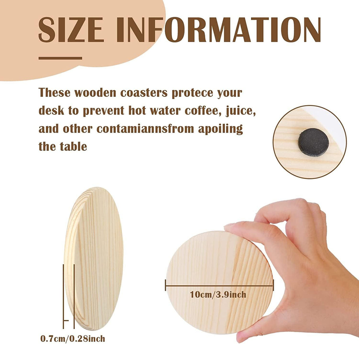 14Pcs Unfinished Wood Coasters, 4 Inch round Blank Wooden Coasters for Crafts with Non-Slip Silicon Dots WoodArtSupply