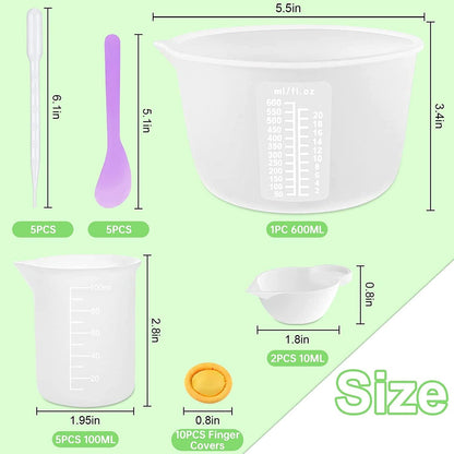 Silicone Measuring Cups for Resin Supplies, Resin Cups Kit with 600Ml & 100Ml Resin Mixing Cups and Tools, Silicone Cups for Resin Molds, Epoxy Resin Cups, Cooking, Casting Moulds, Jewelry Making - WoodArtSupply