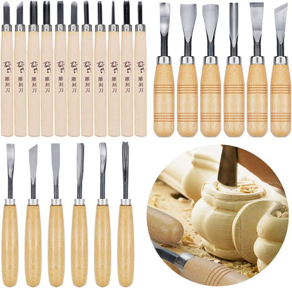 24PCS Wood Knife Kit Set Wood Carving Kit,Professional Chisel Set, Including Small, Middle, Large Size (24PCS)