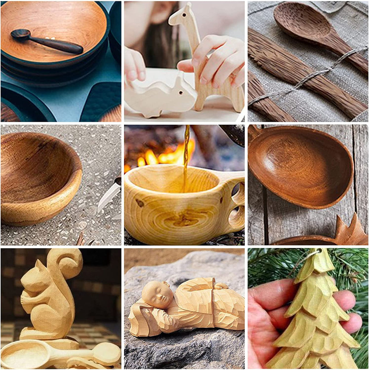 Wood Carving Tools Set,Detail and Hook Carving Knife Kit for Beginners,Trimming Knife for Spoon Bowl Cup Woodwork,Round Handle Design and 6Pcs SK2 WoodArtSupply