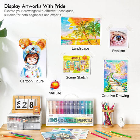 136 Colored Pencils , Soft Core Coloring Pencils Set for Adult Coloring Books WoodArtSupply