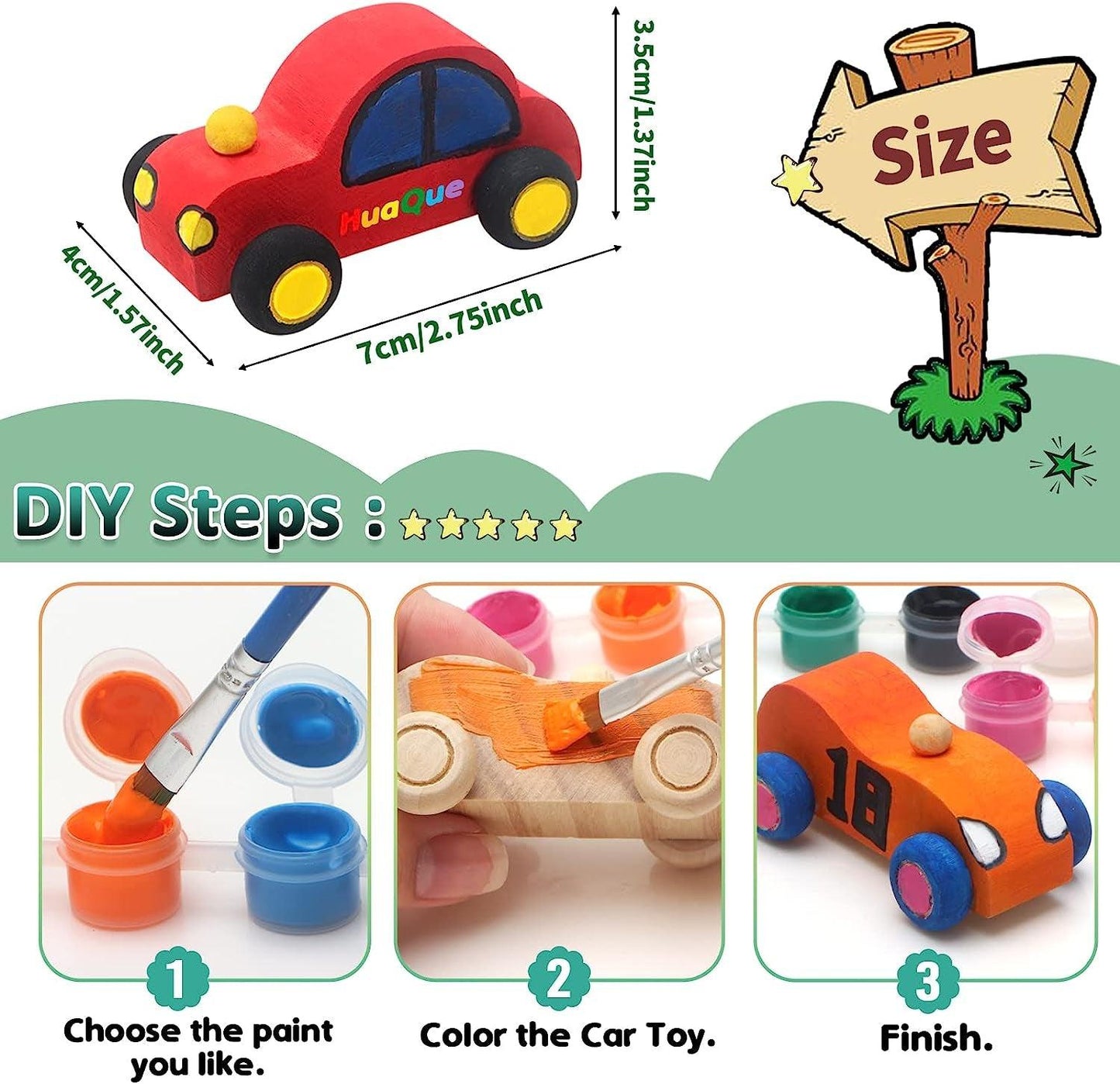 Unfinished Wooden Cars, Come with 18Pcs Unfinished Wooden Toy Cars and 1 Set Paint Colors - WoodArtSupply