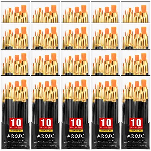 Acrylic Paint Brush Set, (20 Packs /200 pcs) Nylon Hair Brushes for Oil and Watercolor, Perfect Suit of Art Painting, Best Gift for Painting, Black AROIC