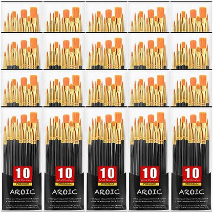 Acrylic Paint Brush Set, (20 Packs /200 pcs) Nylon Hair Brushes for Oil and Watercolor, Perfect Suit of Art Painting, Best Gift for Painting, Black - WoodArtSupply