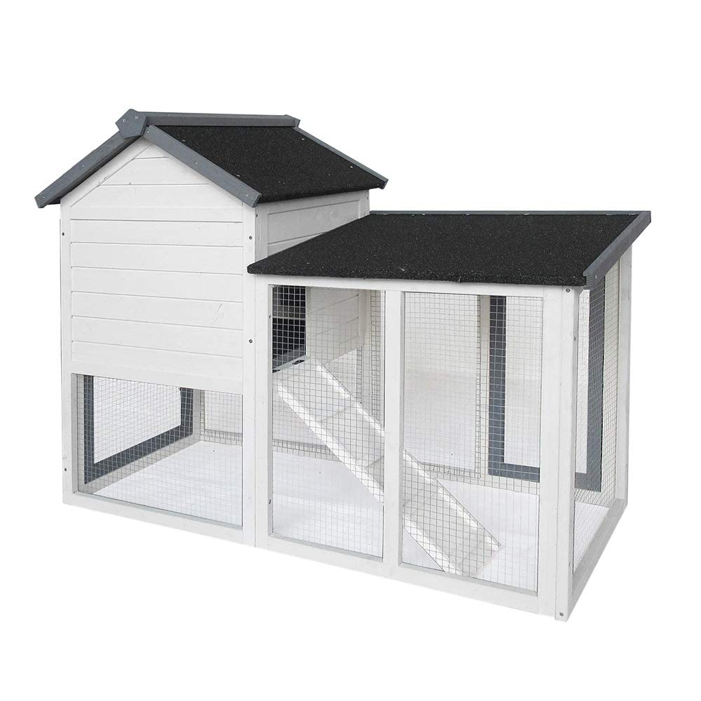 48''L Rabbit Hutch Indoor Outdoor Bunny Cage Rabbit Hutch Wood House Pet Cage for Small Animals (Grey/White) BIRASIL