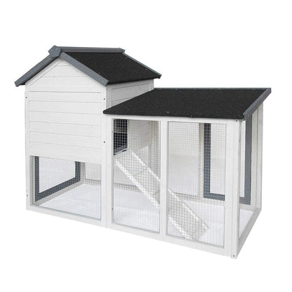 48''L Rabbit Hutch Indoor Outdoor Bunny Cage Rabbit Hutch Wood House Pet Cage for Small Animals (Grey/White)