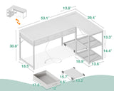 AODK 53 Inch Reversible L Shaped Desk with USB Ports & Fabric Drawers for Home Office & Gaming AODK