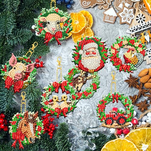 12 Pcs Christmas Diamond Painting Keychains Kit Double Sided DIY Cute Christmas Farm Animals Diamond Painting Keychains for Beginners Adults Art - WoodArtSupply