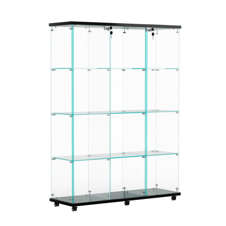 HomVent Modern 4-Shelf Glass Display Cabinet with Lock and Doors for Collectibles and Decorative Items HomVent