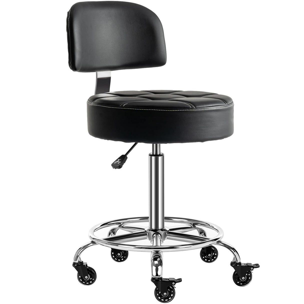 CoVibrant Lockable Stool with Back and Foot Rest Ergonomic Rolling Hydraulic Adjustable Stool for Doctor Esthetician Artist Home Small Office Desk CoVibrant