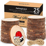 Falling in Art 2.3-3.1 Inches Natural Wood Slices Set for Crafts - 25Pcs Round Wood Discs with Pre-drilled Hole for DIY Projects, Christmas Ornaments Falling in Art